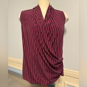 Silk sleeveless faux wrap striped top